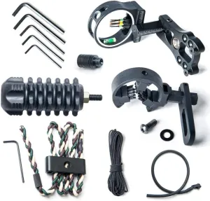 Compound Bow Archery Essential Archer Upgrade Combo Sight Kits Shooting Hunting Set Including 5-pin Bow Sight, Arrow Rest, Stabilizer, Braided Bow Sling, Peep Sight,D-Loop (5 pin Sight 6pcs Set)