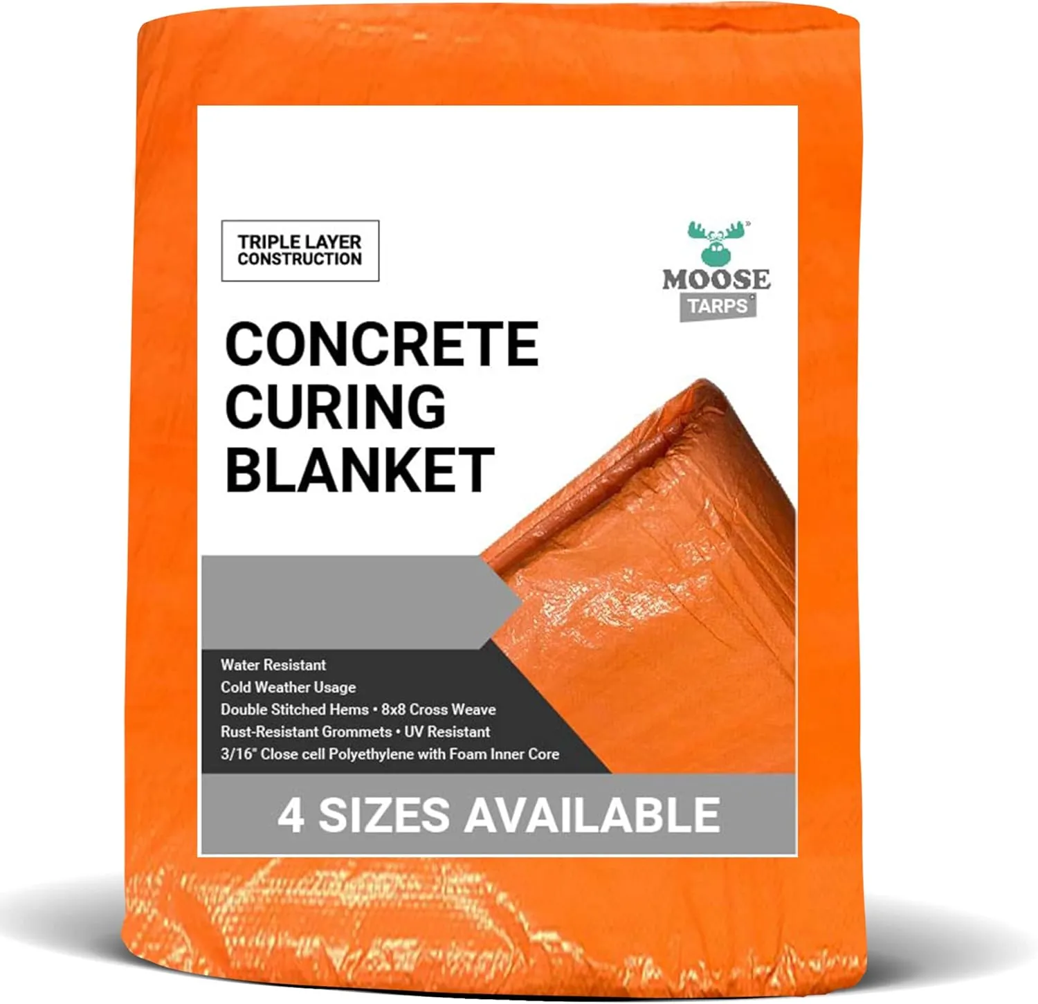 Concrete Curing Blanket Cover - Heavy Duty PE Coated Woven Insulated Foam Core for Cement, Construction, Landscaping - Tear & Water Resistant - 12 x 24 Ft - Indoor/Outdoor Tarp (Orange)