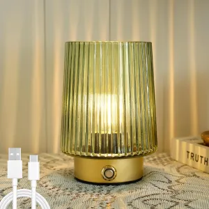 Cordless Rechargeable Battery Operated lamp, Glass Small Table lamp - Portable Dimmable Brightness Touch Wireless Bedside Lamp for Bedroom Kitchen Dining Home Living Room Decor Sage Green