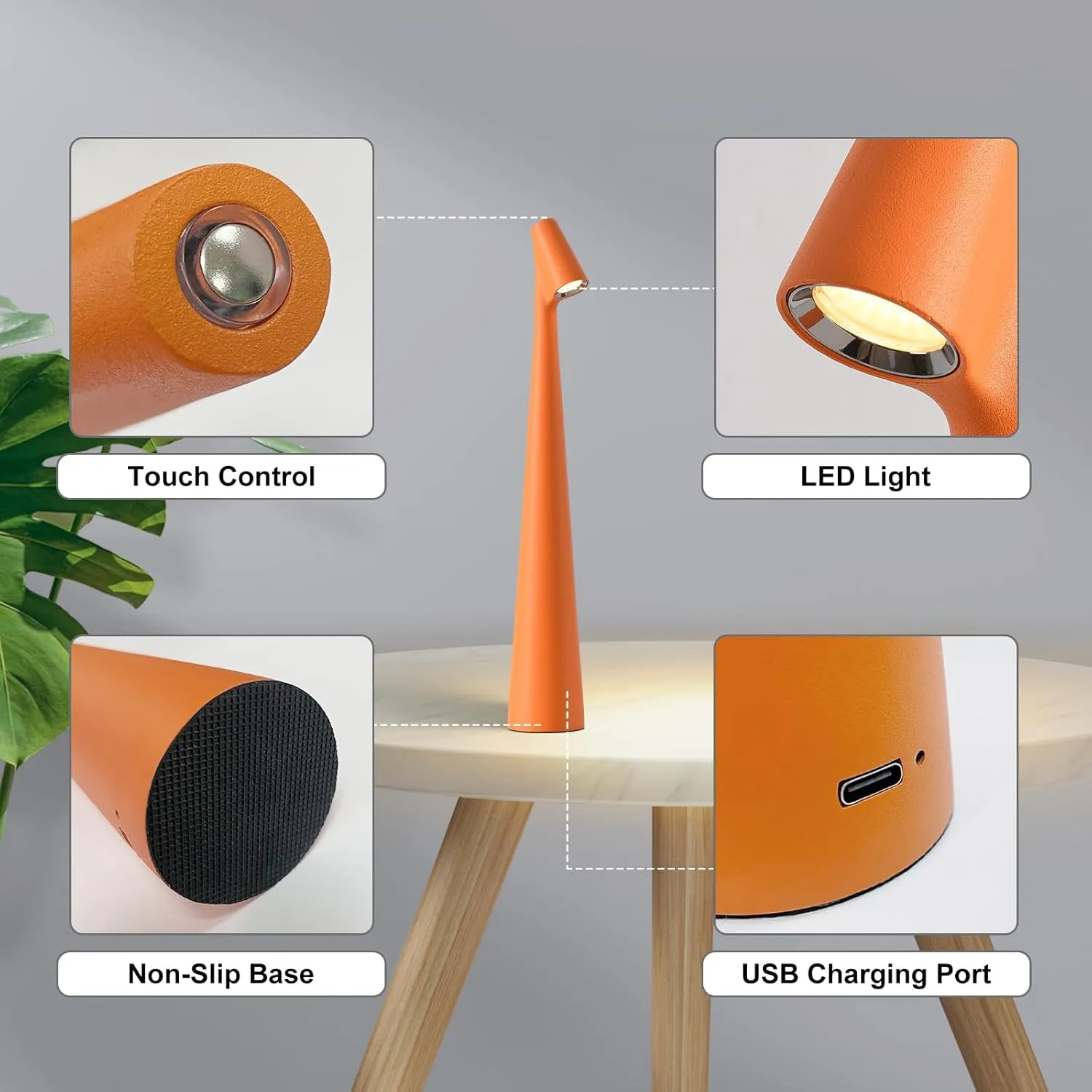 Cordless Small Table Lamps Set of 2,3 Levels Brightness Portable Desk Lamp,Rechargeable Battery Lights for Outdoor, Restaurant, Bedside, Baby Night Light,Gifts(Orange)