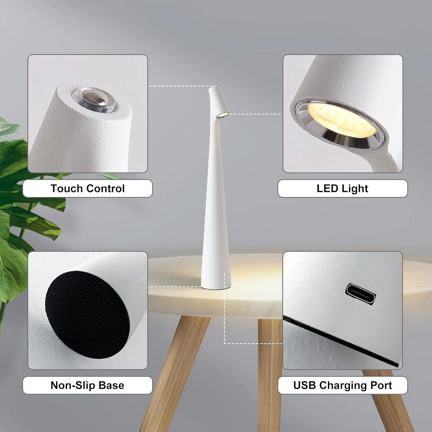 Cordless Small Table Lamps Set of 2,3 Levels Brightness Portable Desk Lamp,Rechargeable Battery Lights for Outdoor, Restaurant, Bedside, Baby Night Light,Gifts(White)