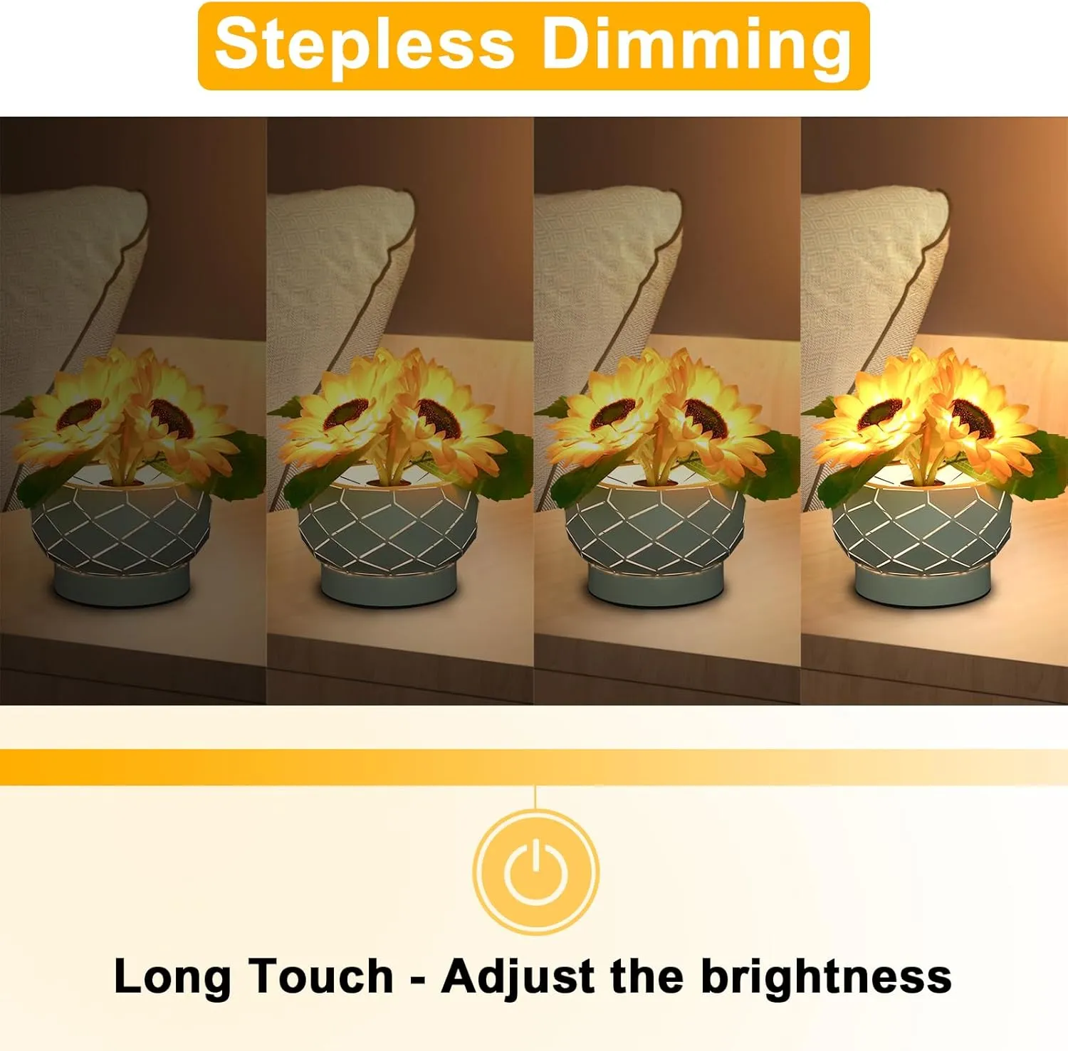 Cordless Sunflowers Table Lamp, Dimmable LED Touch Beside Lamp with Rechargeable Battery Operated, Small Night Light Lamps for Room Home Decor, Birthday Gift for Women Mom