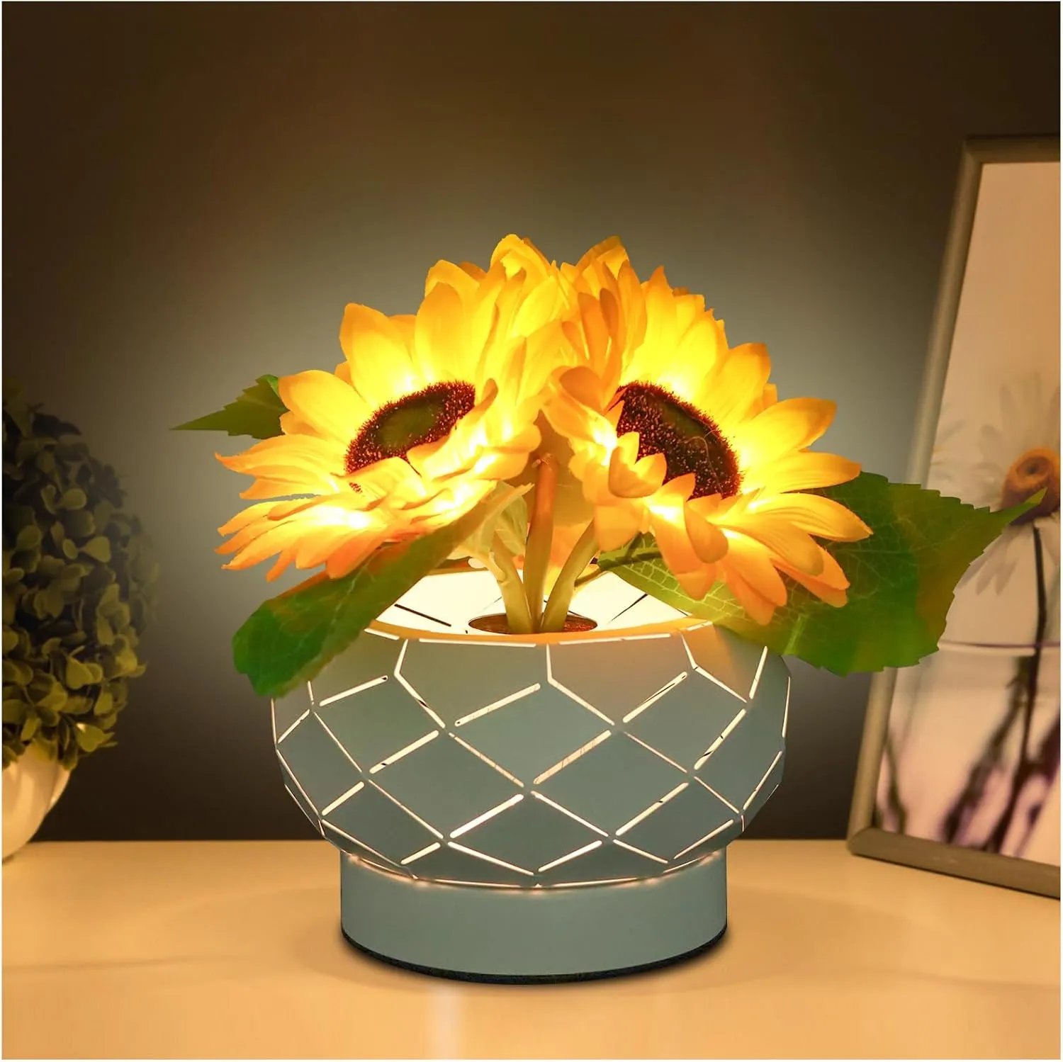 Cordless Sunflowers Table Lamp, Dimmable LED Touch Beside Lamp with Rechargeable Battery Operated, Small Night Light Lamps for Room Home Decor, Birthday Gift for Women Mom