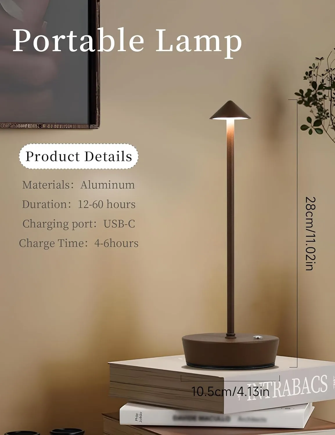Cordless Table Lamps,LED Rechargeable Desk Lamp,Portable Modern USB Battery Operated Lights,Outdoor Waterproof Touch Dimmable,for Patio,Restaurant,Bar,Camping,Dining Home Set of 2 Brown