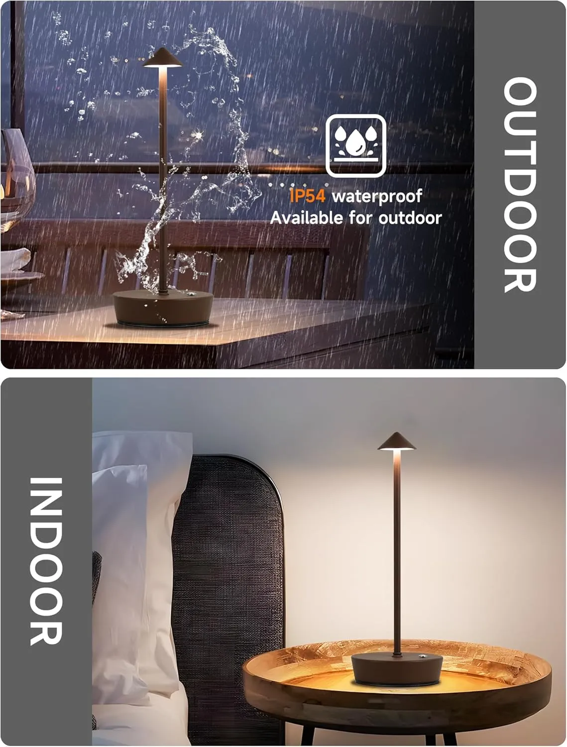 Cordless Table Lamps,LED Rechargeable Desk Lamp,Portable Modern USB Battery Operated Lights,Outdoor Waterproof Touch Dimmable,for Patio,Restaurant,Bar,Camping,Dining Home Set of 2 Brown