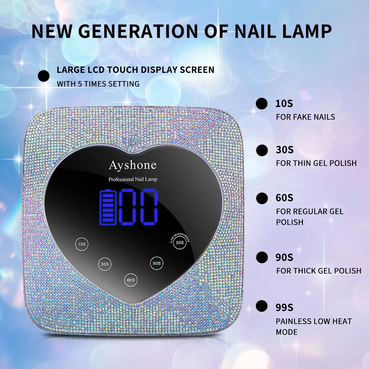 Cordless UV LED Nail Lamp,72W Rechargeable Nail Dryer Gel Polish Light with Large LCD Display,Rechargeable Nail Curing Lamp for Salon & Home (AB Diamond)