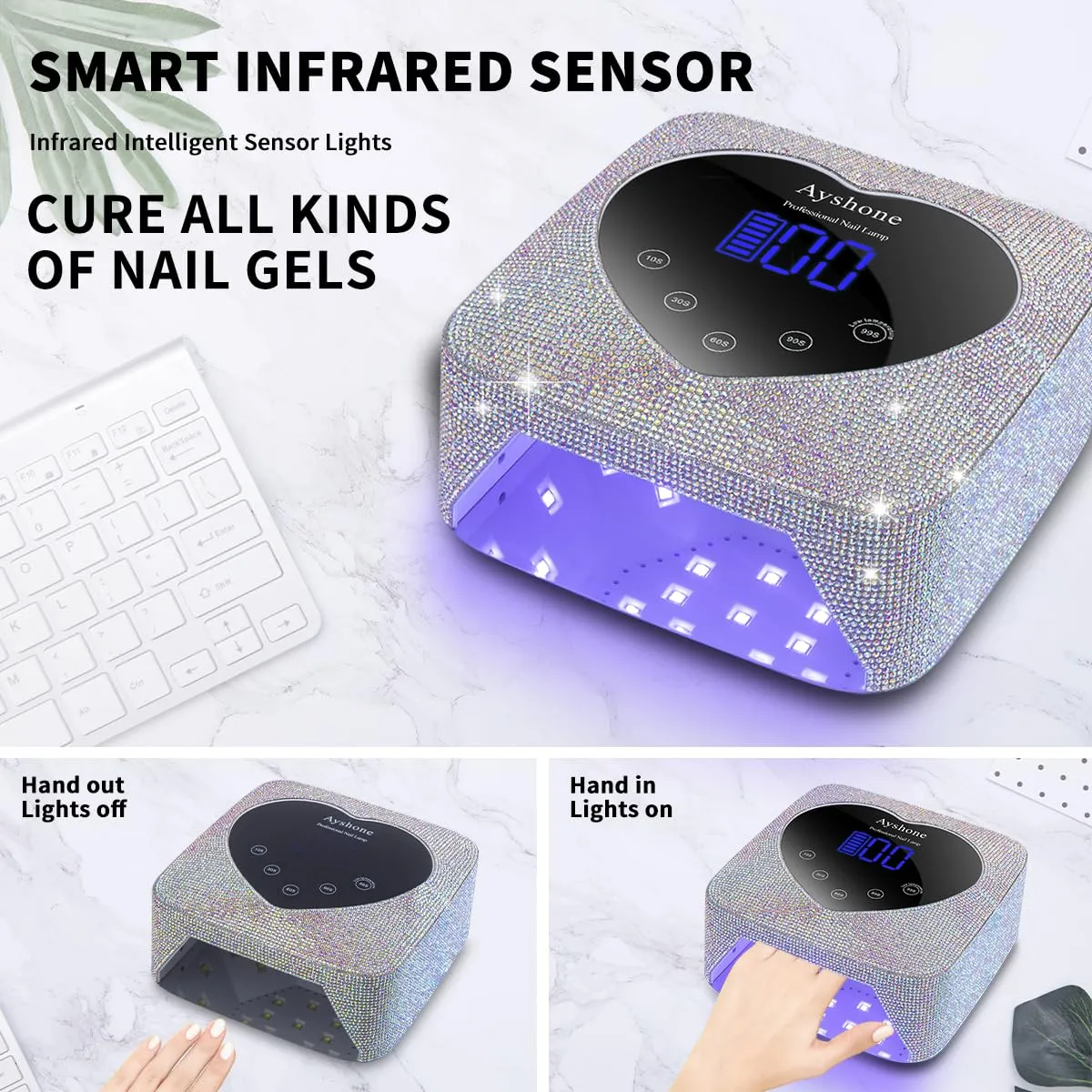 Cordless UV LED Nail Lamp,72W Rechargeable Nail Dryer Gel Polish Light with Large LCD Display,Rechargeable Nail Curing Lamp for Salon & Home (AB Diamond)