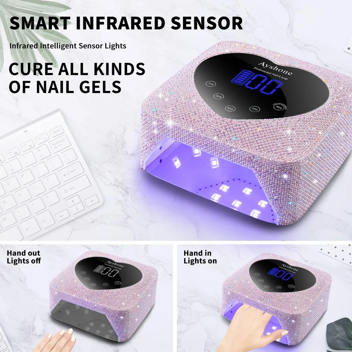 Cordless UV LED Nail Lamp,72W Rechargeable Nail Dryer Gel Polish Light with Large LCD Display,Rechargeable Nail Curing Lamp for Salon & Home (Pearl Pink)