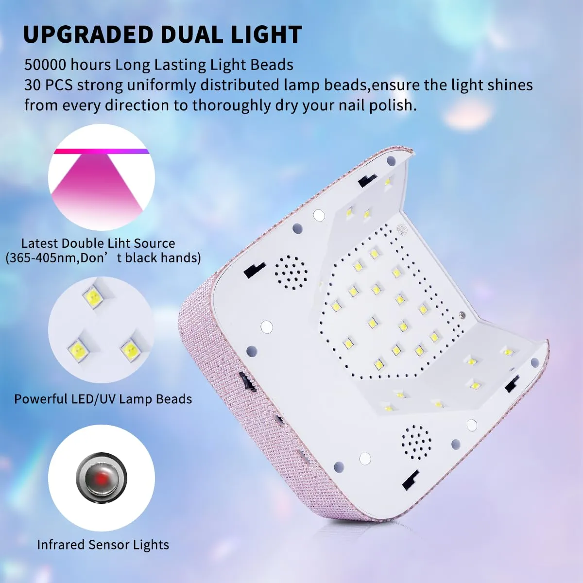 Cordless UV LED Nail Lamp,72W Rechargeable Nail Dryer Gel Polish Light with Large LCD Display,Rechargeable Nail Curing Lamp for Salon & Home (Pearl Pink)