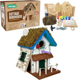 Cottage Birdhouse Kit - Easy DIY Bird House for Outdoors, Cedar Roof & Front Porch, Natural Stones, FSC Certified Wood, Fun Family Crafting Project