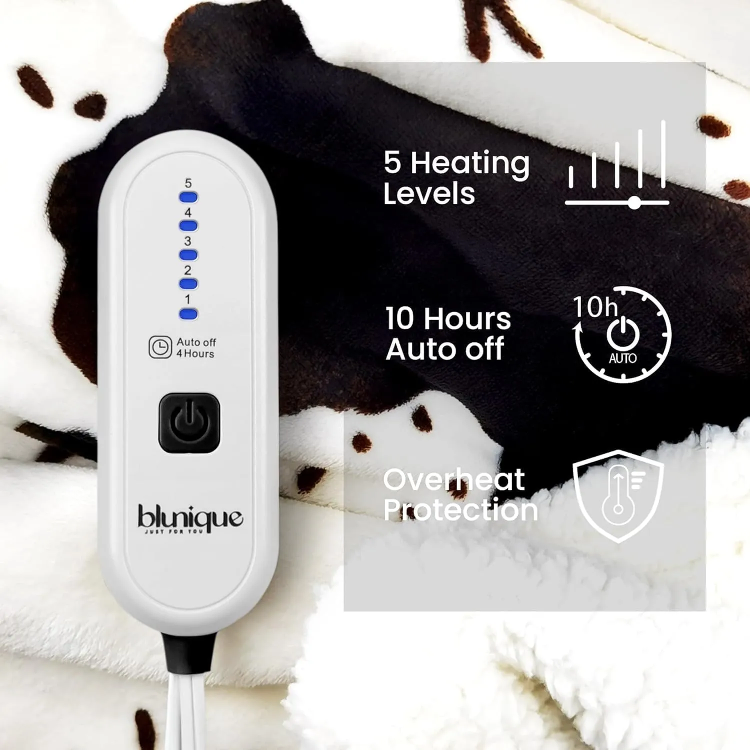 Cow Print Heated Electric Blanket King Size-Dual Control Heating Blanket King Size with 5 Heat Levels & 10 Hours Auto-Off, Cozy Soft Fleece Sherpa, Washable, 90x100 Inche