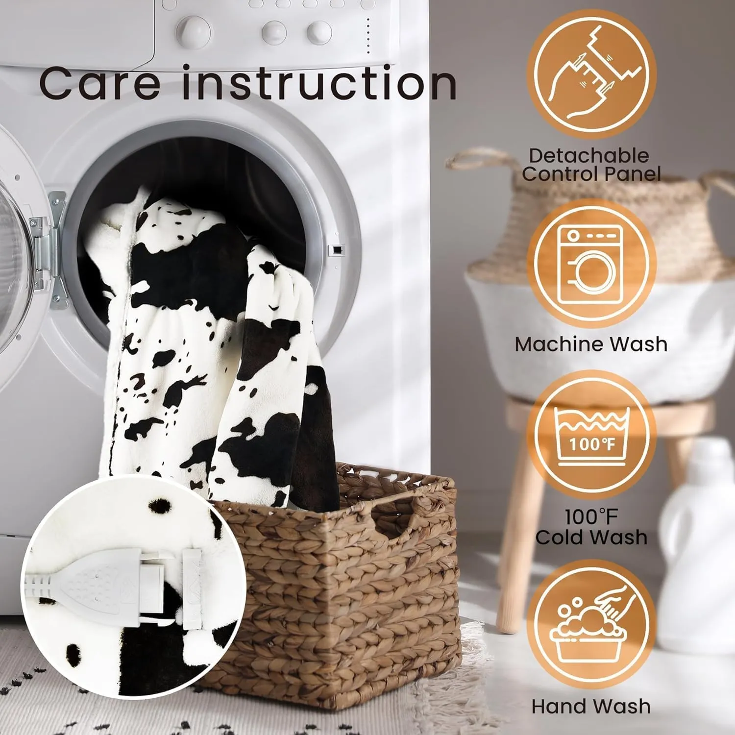 Cow Print Heated Electric Blanket King Size-Dual Control Heating Blanket King Size with 5 Heat Levels & 10 Hours Auto-Off, Cozy Soft Fleece Sherpa, Washable, 90x100 Inche