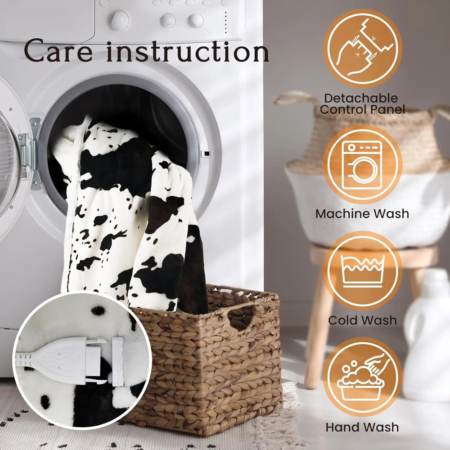 Cow Print Heated Throw Blanket Electric Blanket-Heating Blanket Throw with 5 Heat Levels & 4 Hours Auto-Off, Cozy Soft Fleece Sherpa, Washable, 50 x 60 Inches