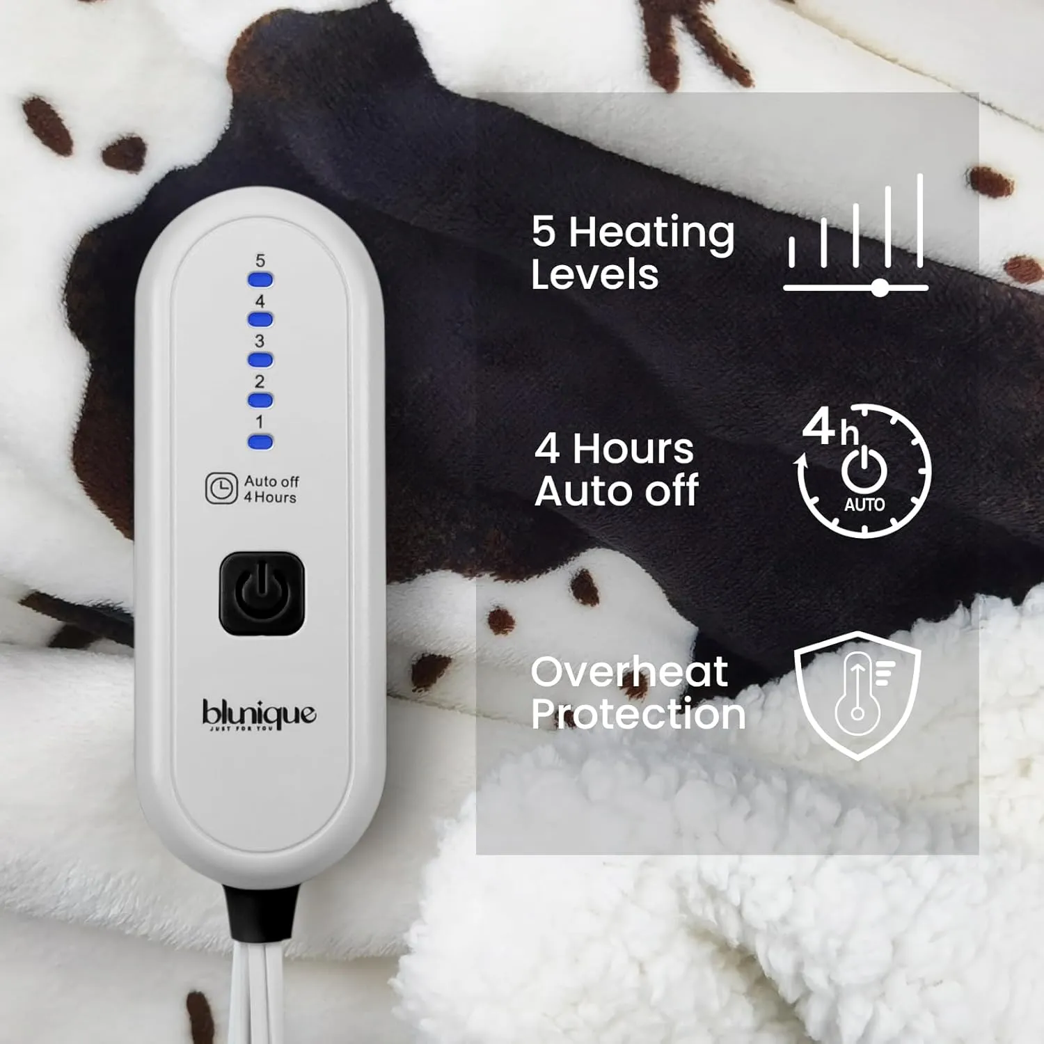 Cow Print Heated Throw Blanket Electric Blanket-Heating Blanket Throw with 5 Heat Levels & 4 Hours Auto-Off, Cozy Soft Fleece Sherpa, Washable, 50 x 60 Inches