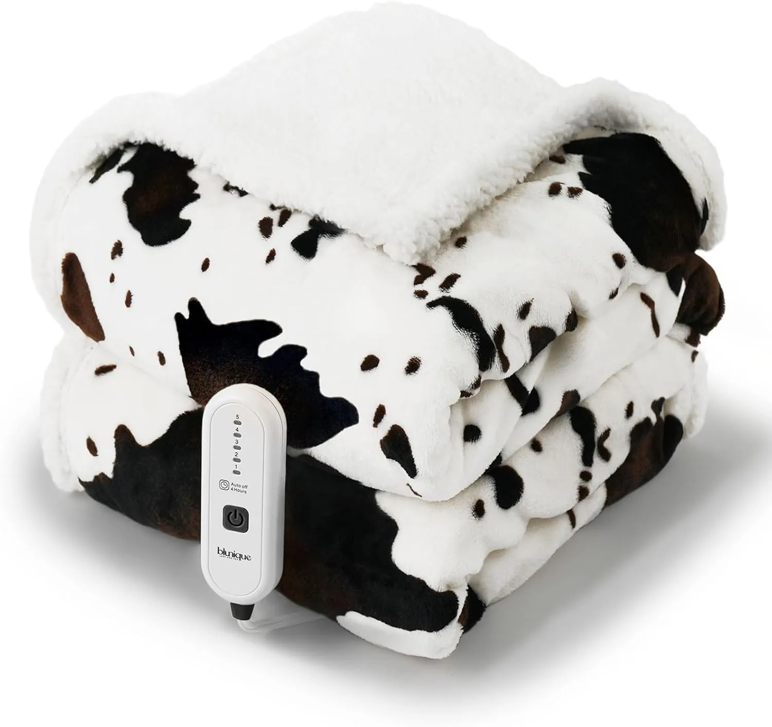 Cow Print Heated Throw Blanket Electric Blanket-Heating Blanket Throw with 5 Heat Levels & 4 Hours Auto-Off, Cozy Soft Fleece Sherpa, Washable, 50 x 60 Inches