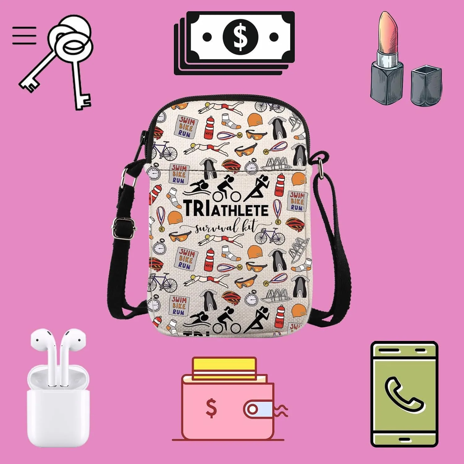 CR Triathlon Survival Kit with Themed Zipper Bag for Female and Male Triathletes