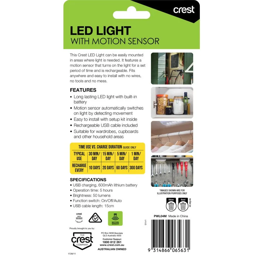 Crest 50 Lumens Rechargeable Compact LED Motion Sensing Light