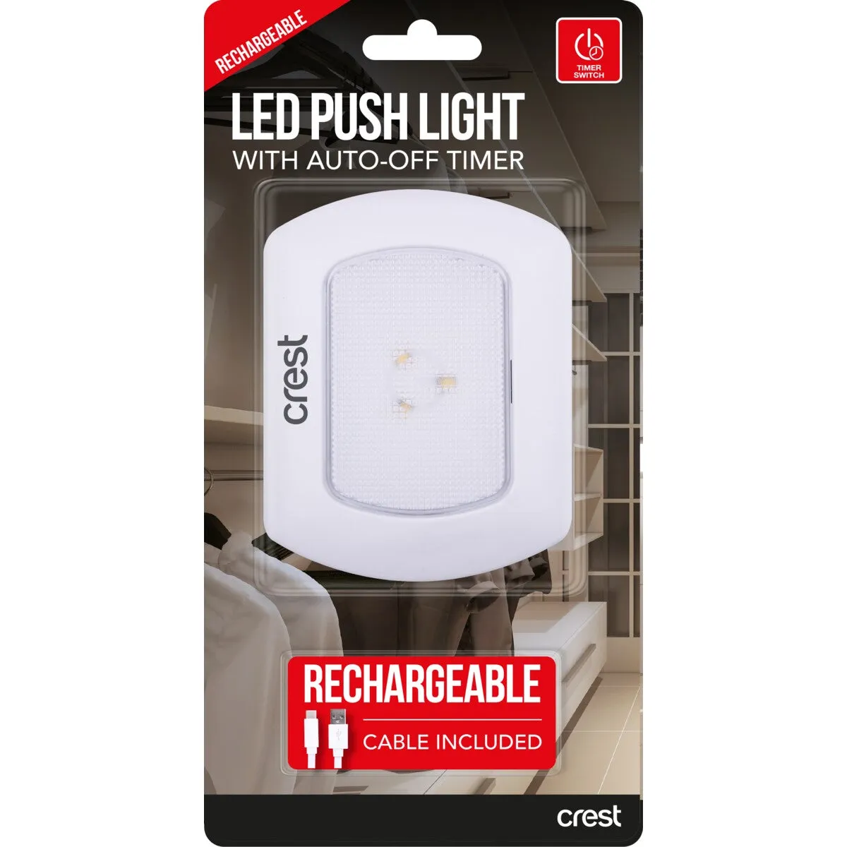 Crest 50 Lumens Rechargeable LED Light with Auto Off Timer - Small