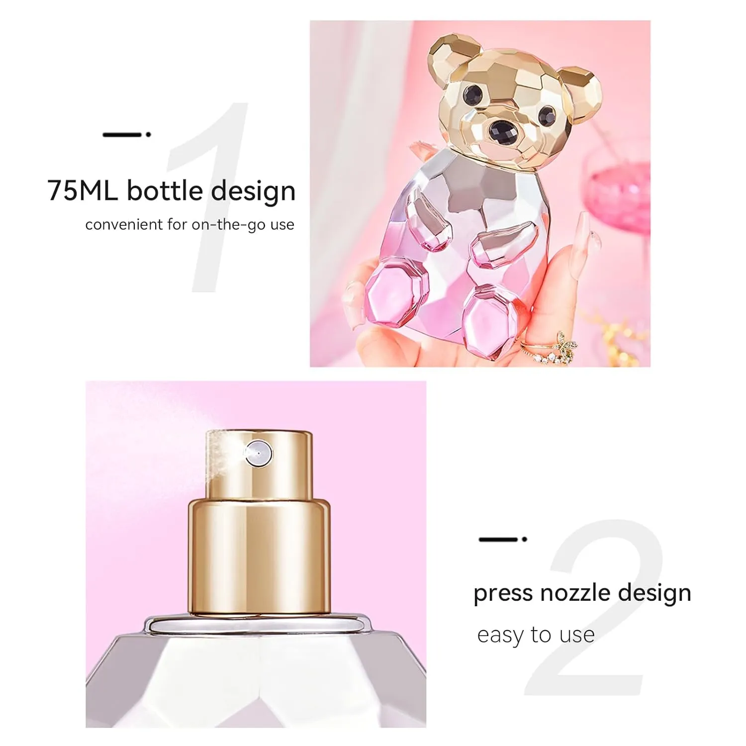 Crystal Bear Eau De Parfum Spray Natural Fragrance Parfum with Gift Box Package Lasting and Charming Personal Perfume for Women and Men 75ML