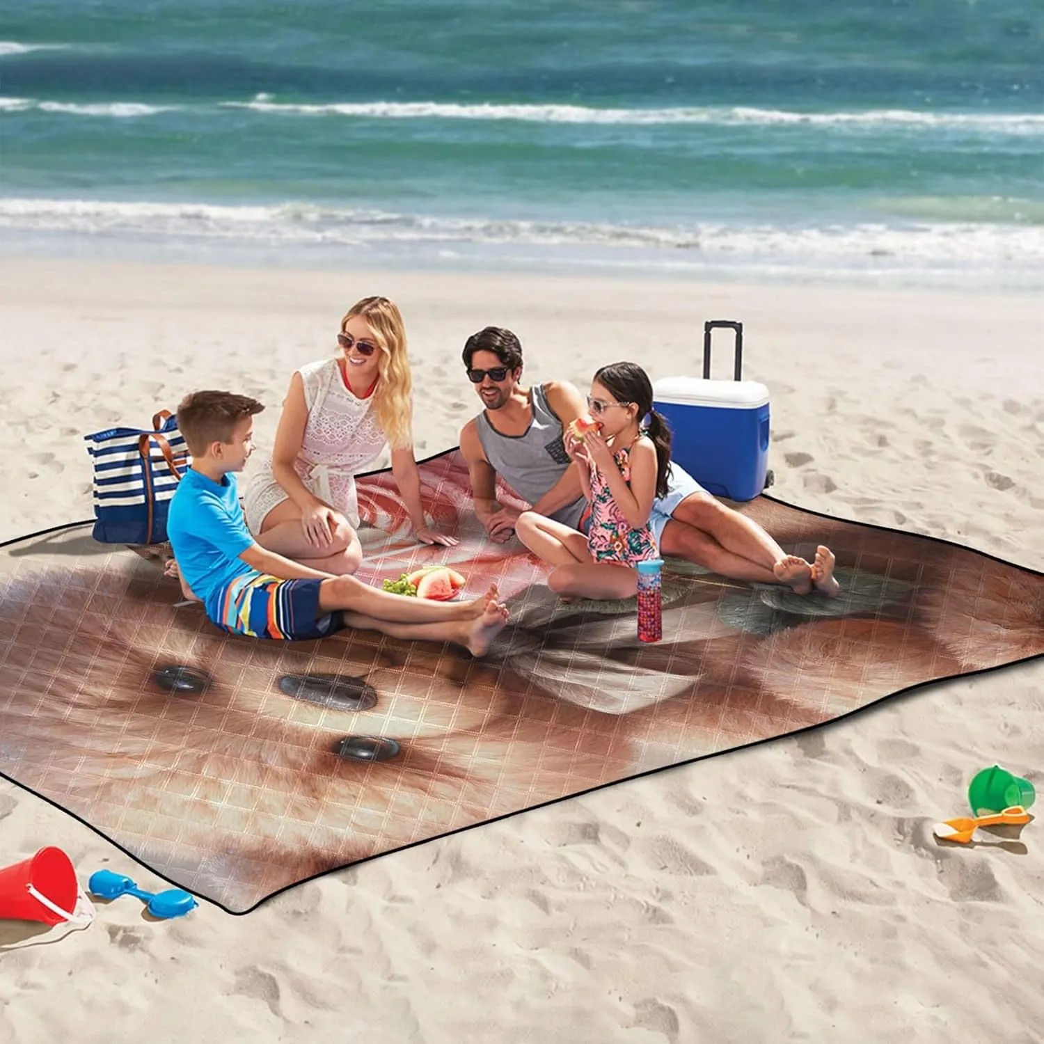 Cute Teddy Bear Rose Waterproof Beach Blanket Sand Proof Picnic Accessories Foldable Floral Tent Rugs for Camping Mat 118" x 80"