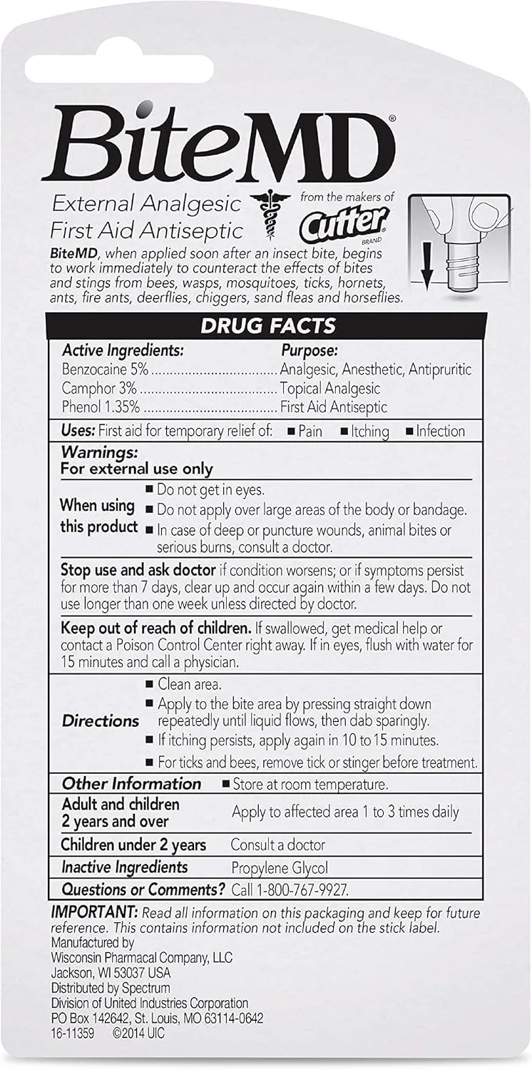 Cutter Bite MD Insect Bite Relief, Stick, 0.5 Fl Ounce, 6-Pack, Plain
