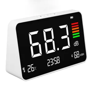 Decibel Meter, Digital Desktop Sound Level Meter 30-130dBA with Temperature and Humidity Detection for Home School Library DM219N
