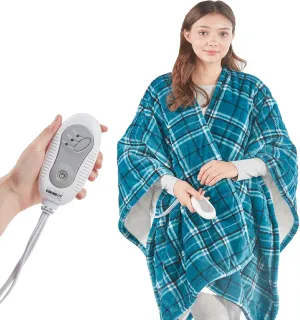 Degrees of Comfort Heated Sherpa Wrap Shawl, Cozy Winter Electric Blanket Throw, for Grandma Mom Women, Washable, Auto Shut-Off, Reversible 50 x 64 Inch, Blue Plaid