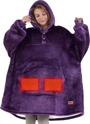 Degrees of Comfort Heated Wearable Blanket, Cordless Electric Heating Hoodie for Women, Purple