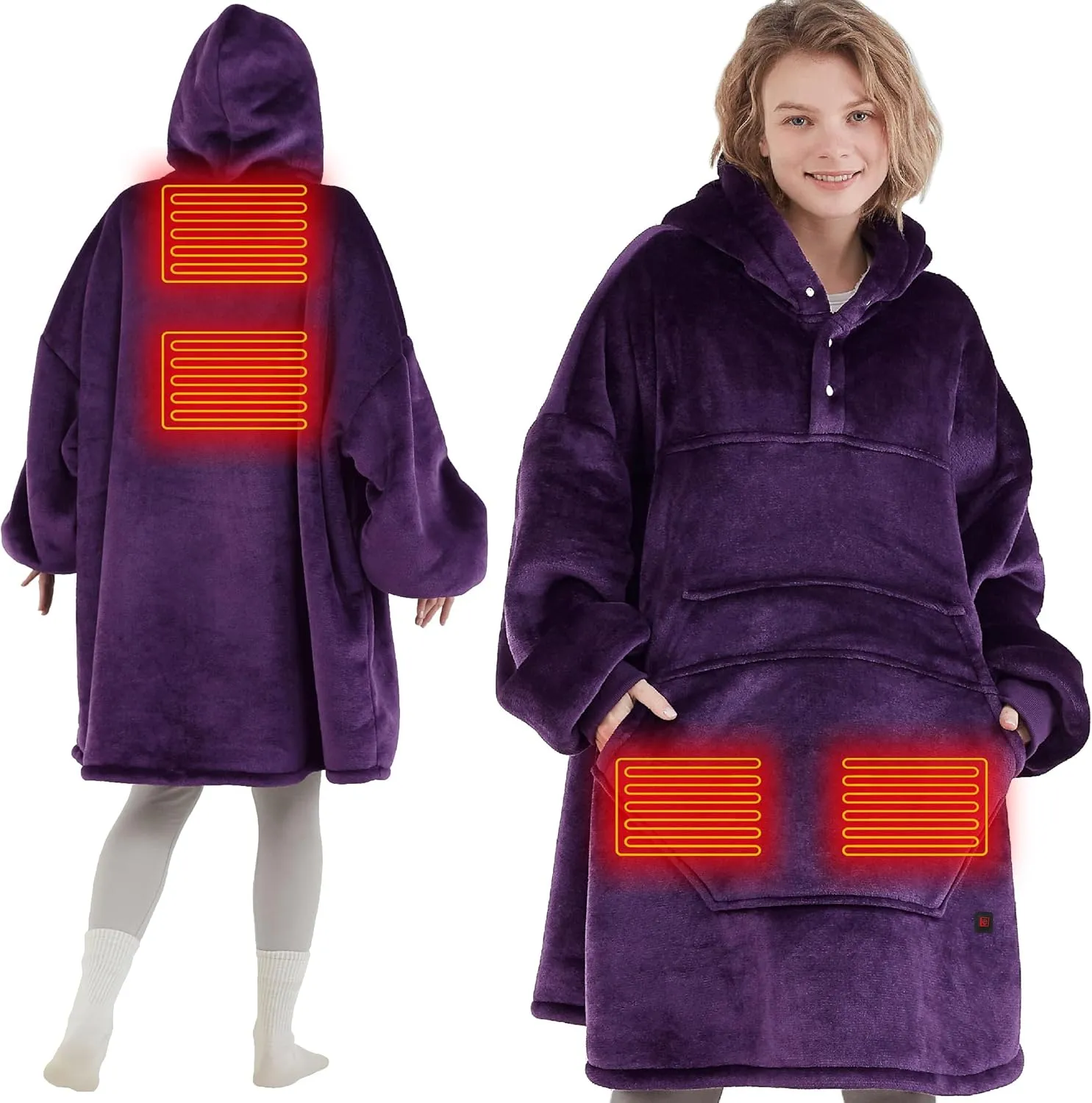 Degrees of Comfort Heated Wearable Blanket, Cordless Electric Heating Hoodie for Women, Purple