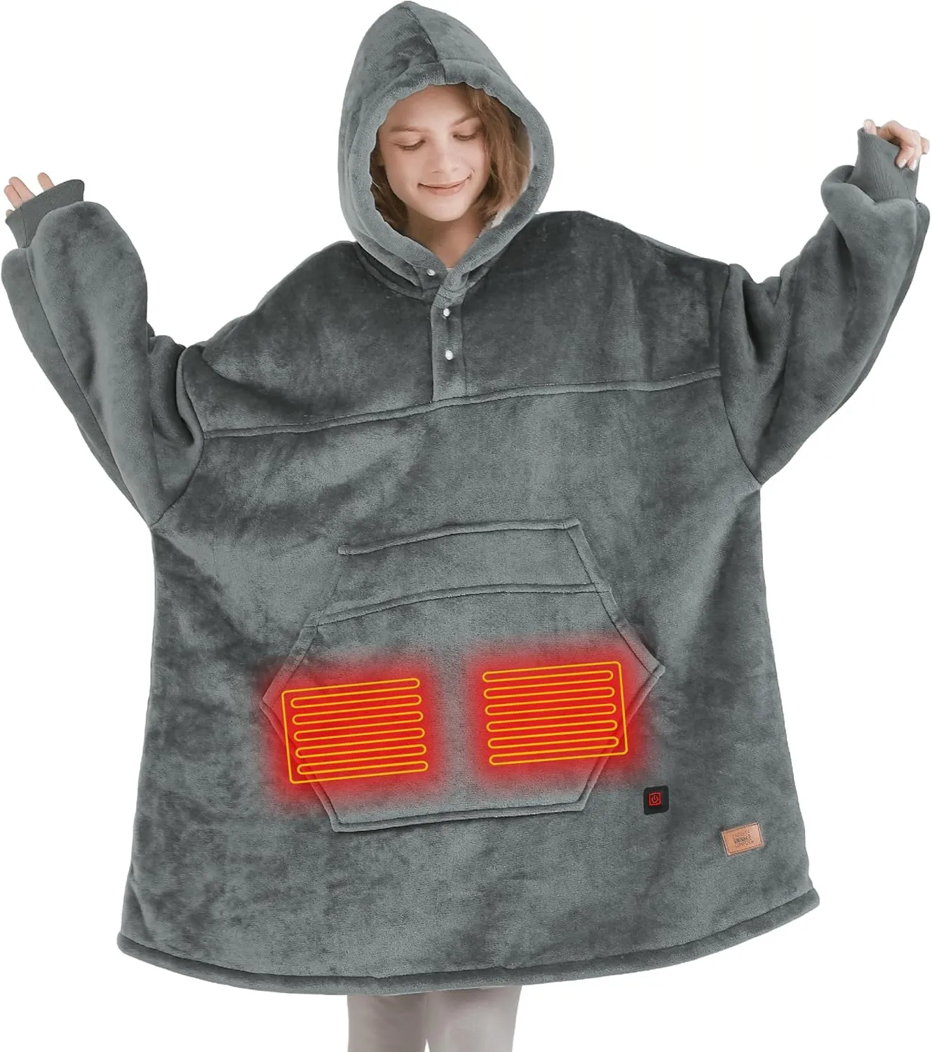 Degrees of Comfort Heated Wearable Blanket, Cordless Heating Hoodie for Women, Grey
