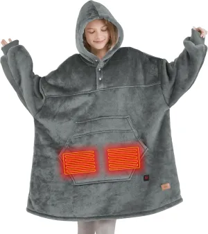 Degrees of Comfort Heated Wearable Blanket, Cordless Heating Hoodie for Women, Grey