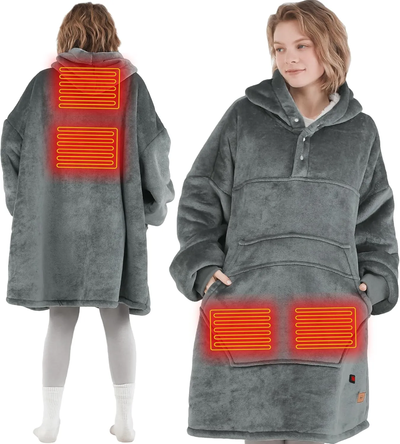 Degrees of Comfort Heated Wearable Blanket, Cordless Heating Hoodie for Women, Grey