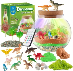 Dinosaur Light-Up Terrarium Kit for Kids - LED Night Light Birthday Gift for Boys Ages 4 5 6 7 8-12 Year Old - Dinosaur Toys for Boys - DIY Arts and Crafts Kit for Kids