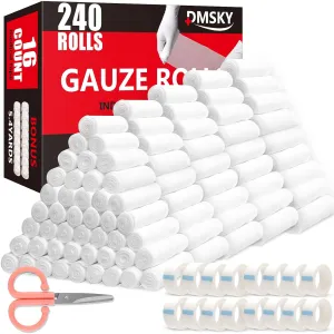 Dmsky 240 Pack Gauze Rolls Bandages, 4 in x 4.1 Yards, Individually Wrapped Breathable Rolled Gauze, Premium First Aid Supplies & Medical Supplies for Wounds