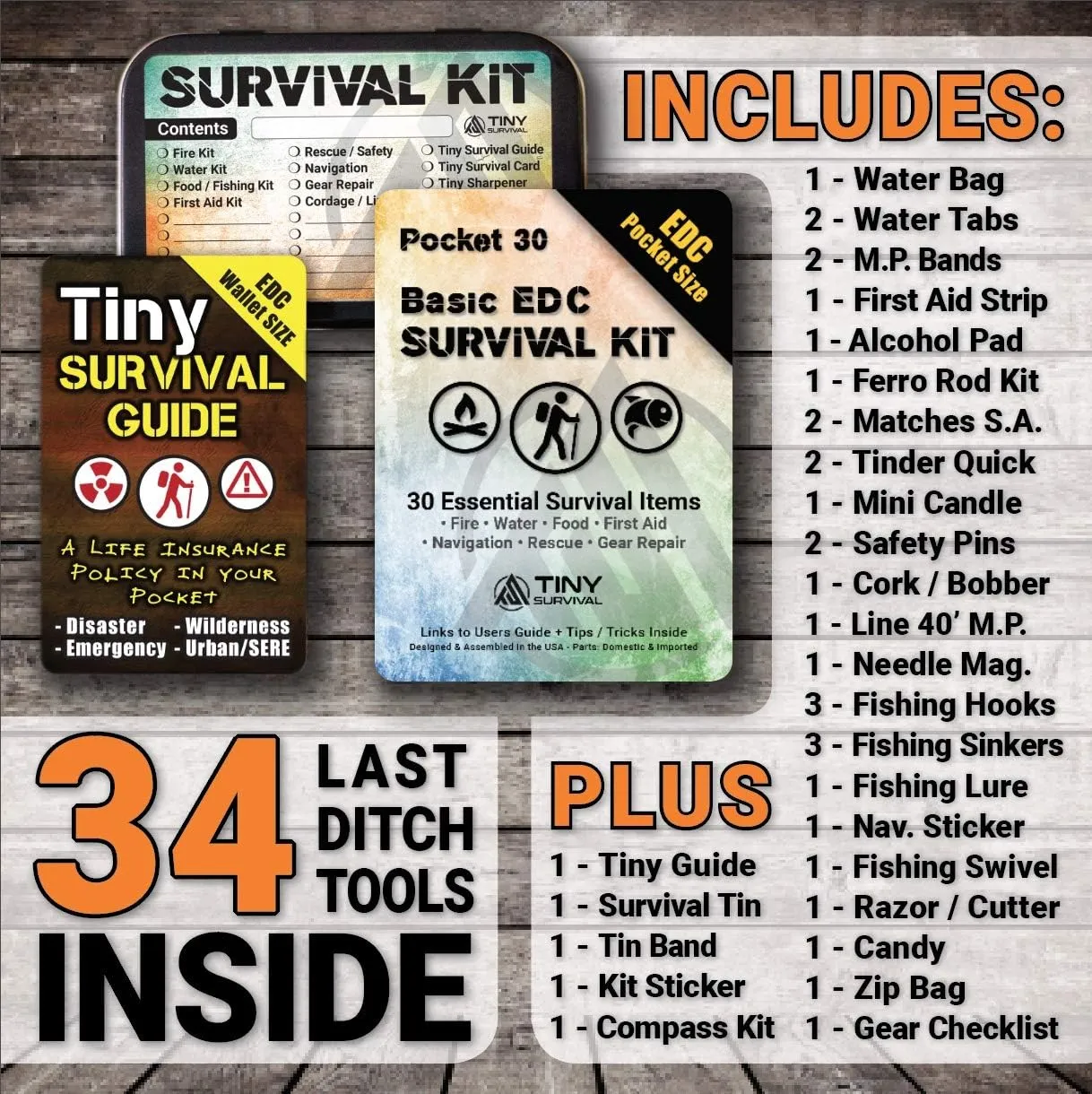 Do-It-Yourself: EDC Survival Kit Bundles: Kit   Tiny Survival Guide   Storage Tin/Emergency, Disaster, Tactical - Great Gift!