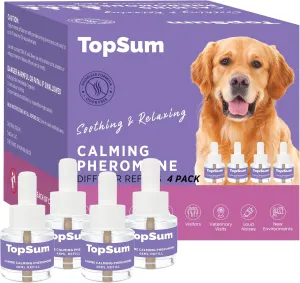 Dog Calming Diffuser Refills: 4 Pack Dog Pheromones Calming Diffuser Refills - Dog Appeasing Pheromone - Pheromones for Dogs - Calming Pheromones for Dogs, 4 Pack (Purple)