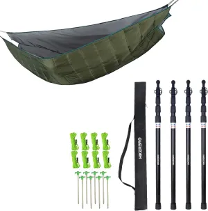 Double Hammock Underquilt, 4 Season Heavy Duty Under Quilt & 4 Telescoping Tarp Poles, Heavy Duty 7.67ft Aluminum Tent Poles for Tarp with Rubber Cap