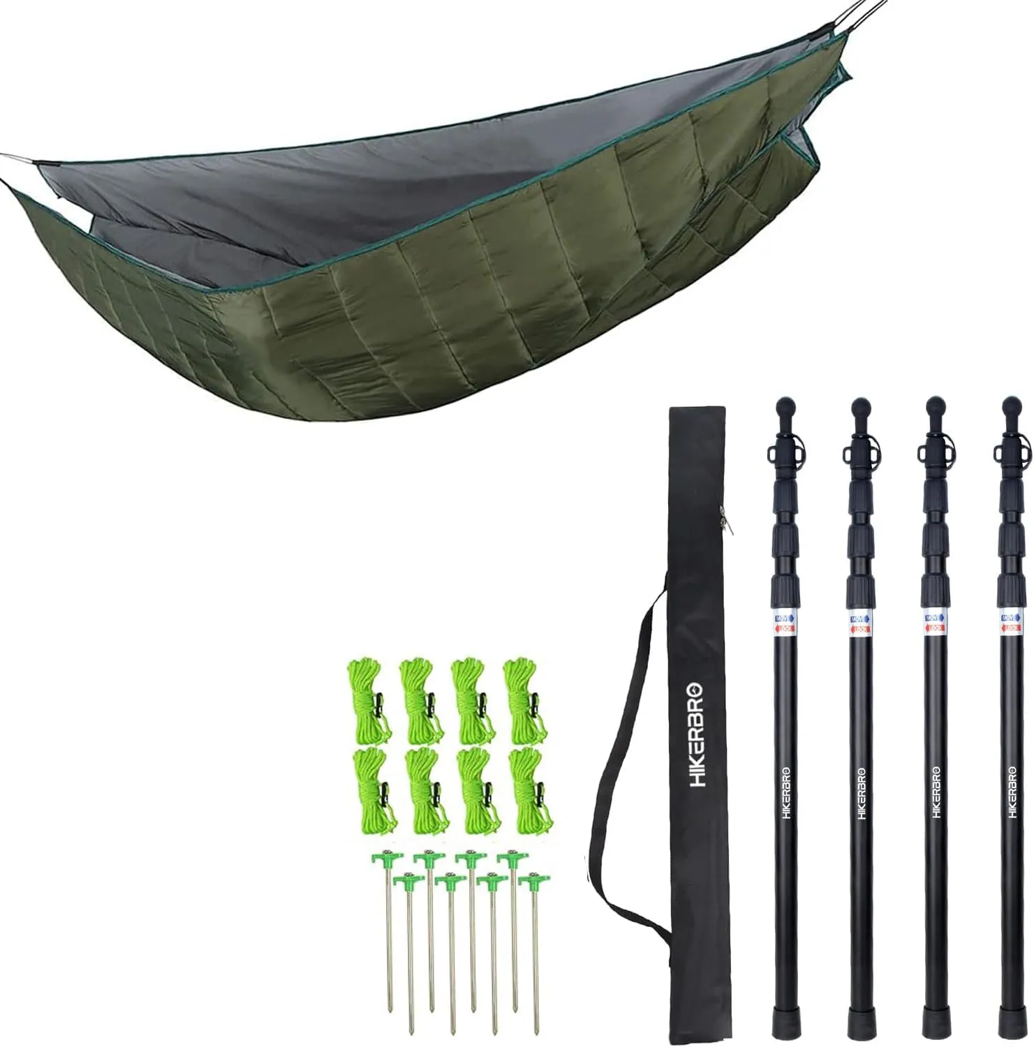 Double Hammock Underquilt, 4 Season Heavy Duty Under Quilt & 4 Telescoping Tarp Poles, Heavy Duty 7.67ft Aluminum Tent Poles for Tarp with Rubber Cap