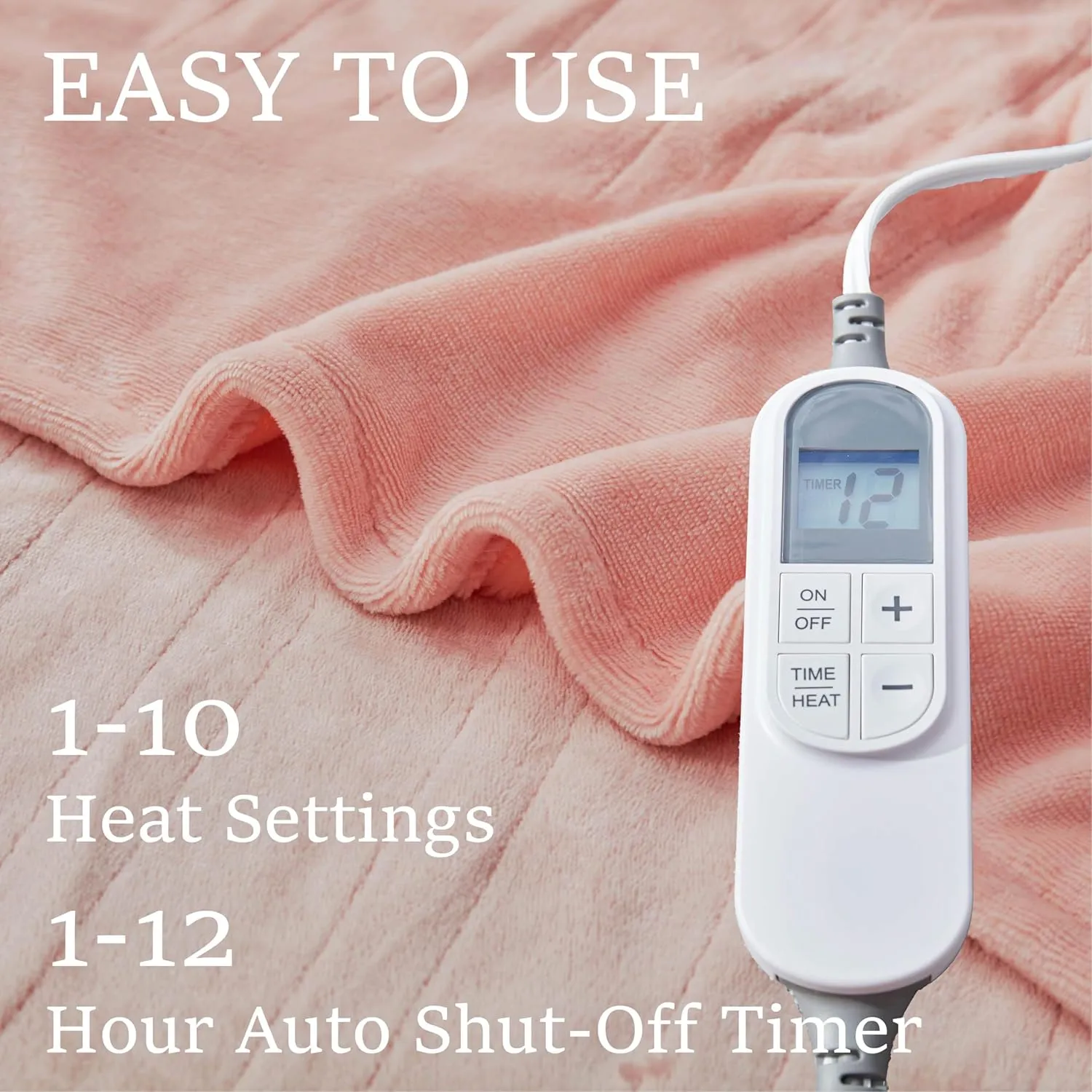 DOWNCOOL Heated Blanket, Pink Electric Blanket, Electric Throw with 1-12 Hour Timer & 10 Heat Settings, Velvet Heated Blanket with Fast Heating and Auto Shut-Off, Machine Washable(50x60 Inches)