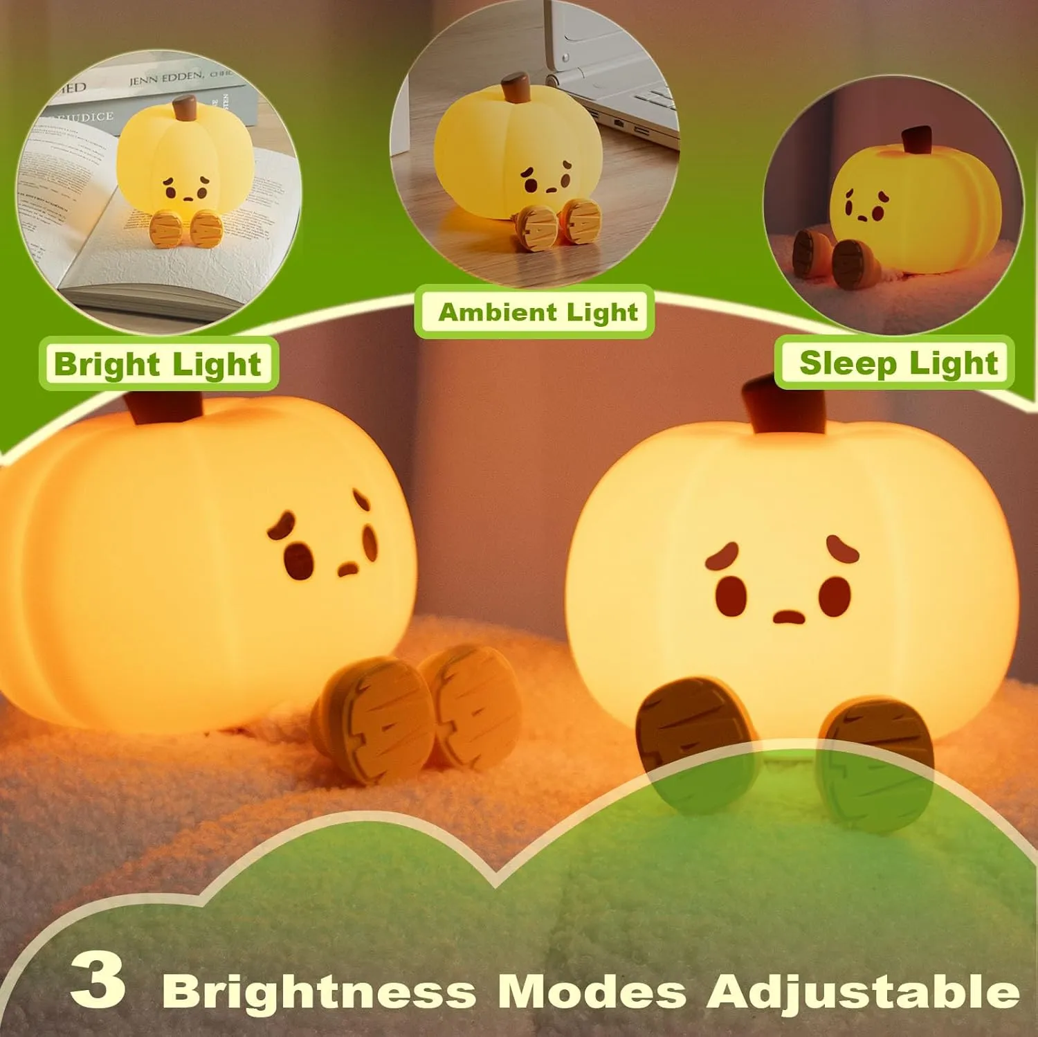 DREAMING MY DREAM Cute Pumpkin Night Light Silicone LED Lamp Rechargeable Bedside Touch Lamp,Nursery Pumpkin nightlight for Kids,Halloween Decor Toy,Breastfeeding for Baby