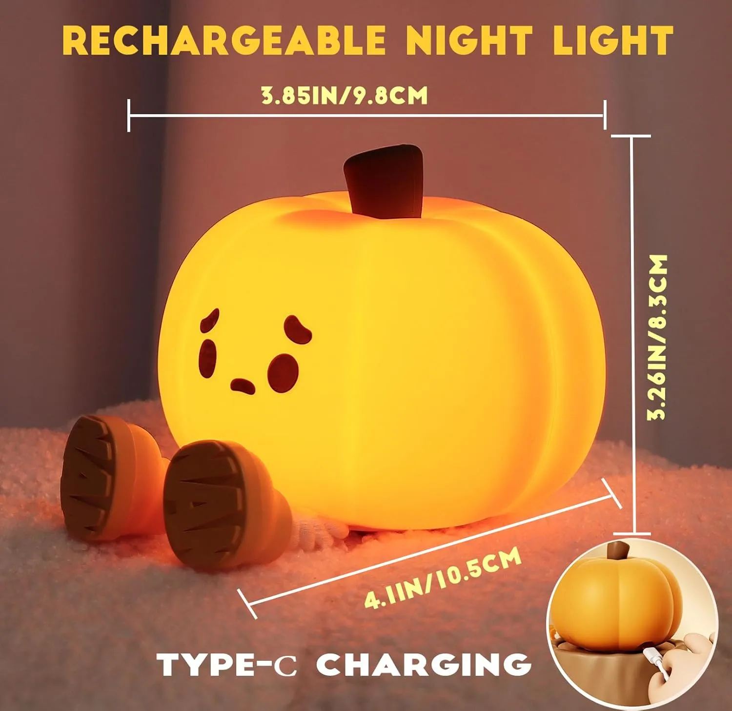 DREAMING MY DREAM Cute Pumpkin Night Light Silicone LED Lamp Rechargeable Bedside Touch Lamp,Nursery Pumpkin nightlight for Kids,Halloween Decor Toy,Breastfeeding for Baby