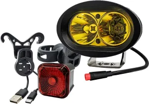 E-Bikes Neon Yellow High-Output 2-Pin LED Headlight & USB Rechargeable 4-Mode Smart Sensor Brake Light Compatible with Vamoose Mammoth Rad Power Bikes RadMini RadRover RadExpand RadRunner