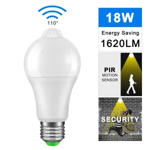 E27 Motion Sensor Bulb 18W with PIR & Light Sensor, Warm White, Energy Efficient Lighting