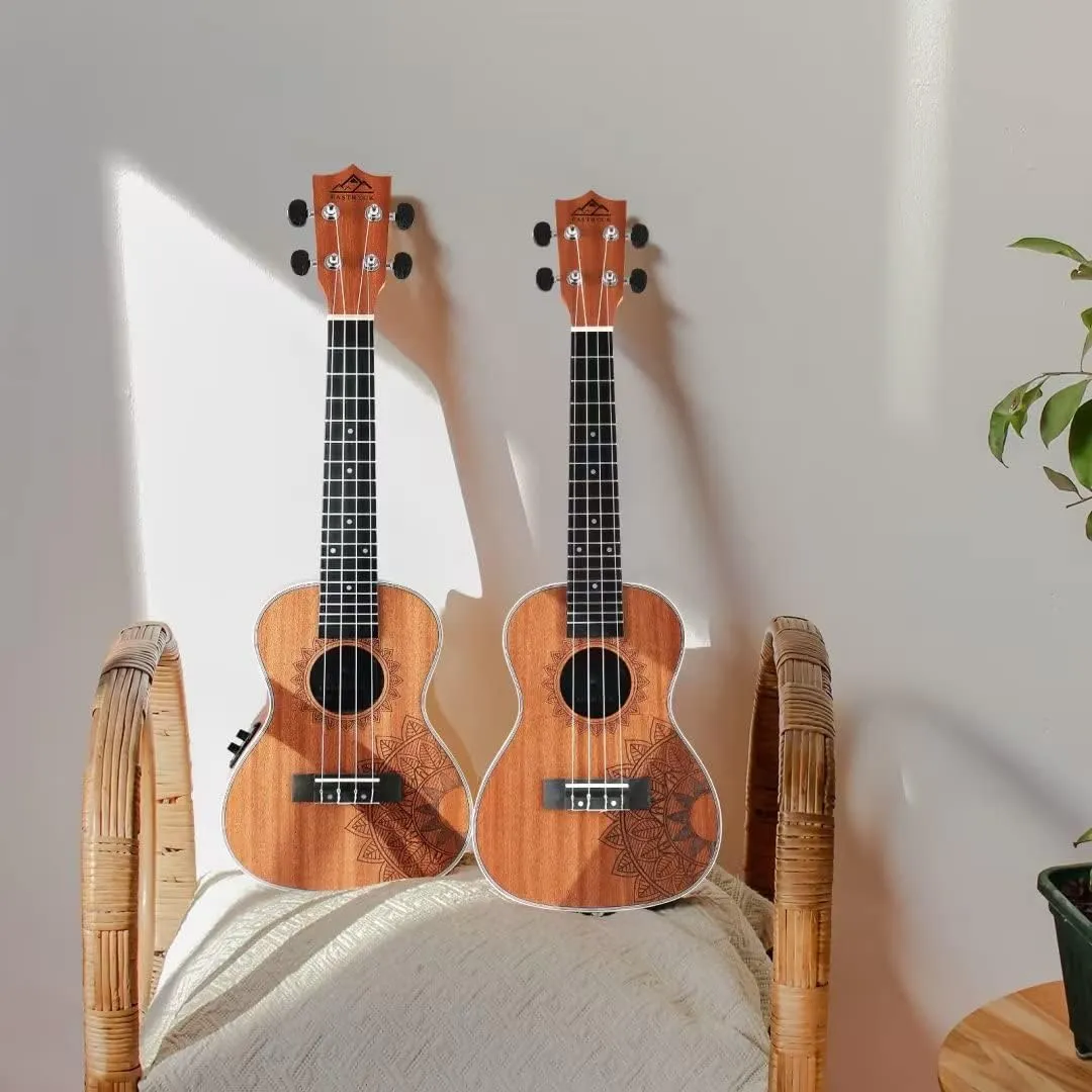 EASTROCK Concert Ukelele Sapele Beginner Electric Built-in Equalizer Ukulele 23 inch Big Package Kit. Ukulele Ukalalee Suitable for adults, Beginners. (23-Sapele-EQ)