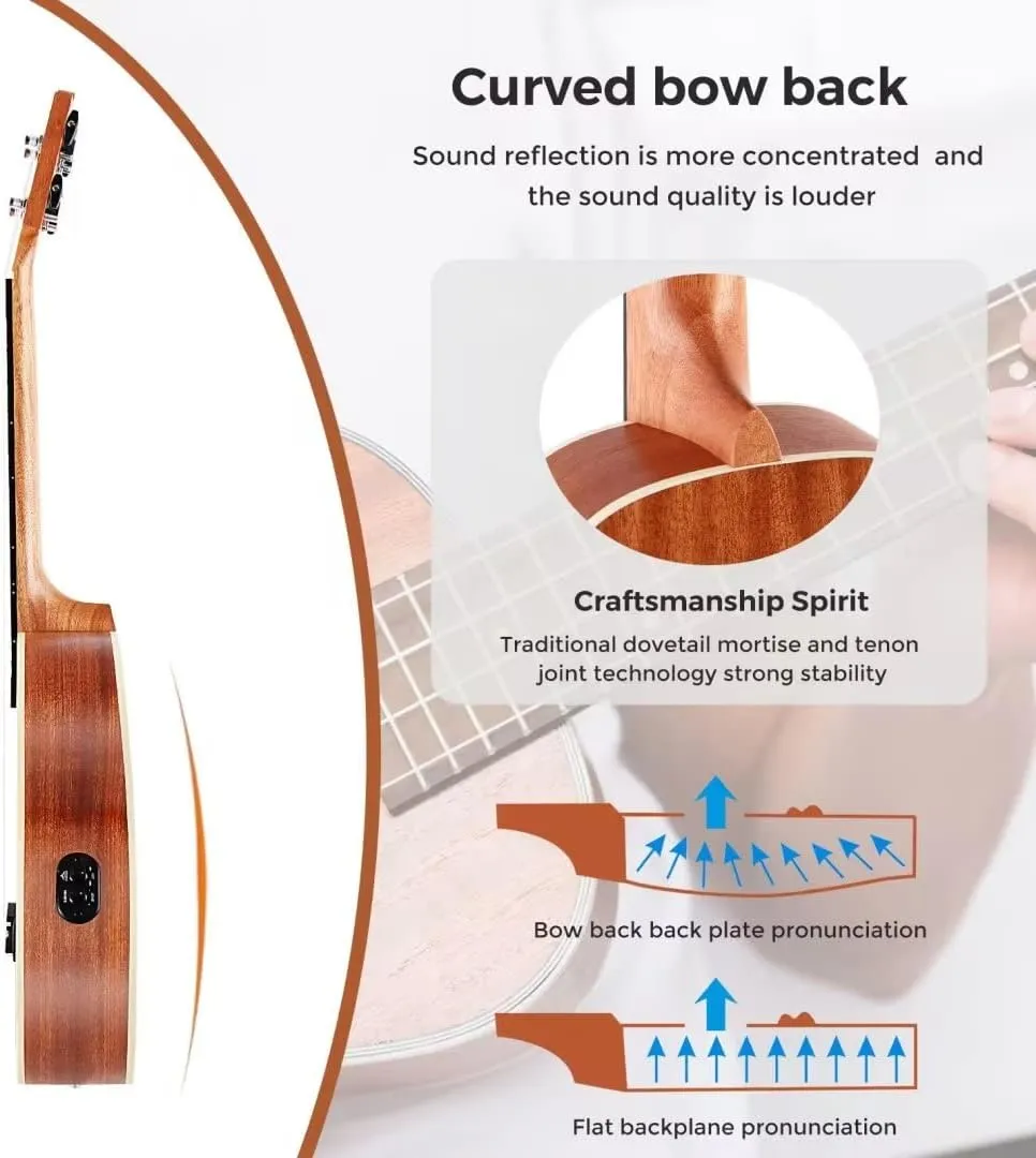 EASTROCK Concert Ukelele Sapele Beginner Electric Built-in Equalizer Ukulele 23 inch Big Package Kit. Ukulele Ukalalee Suitable for adults, Beginners. (23-Sapele-EQ)