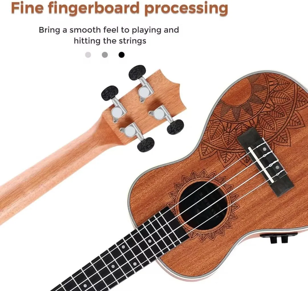 EASTROCK Concert Ukelele Sapele Beginner Electric Built-in Equalizer Ukulele 23 inch Big Package Kit. Ukulele Ukalalee Suitable for adults, Beginners. (23-Sapele-EQ)