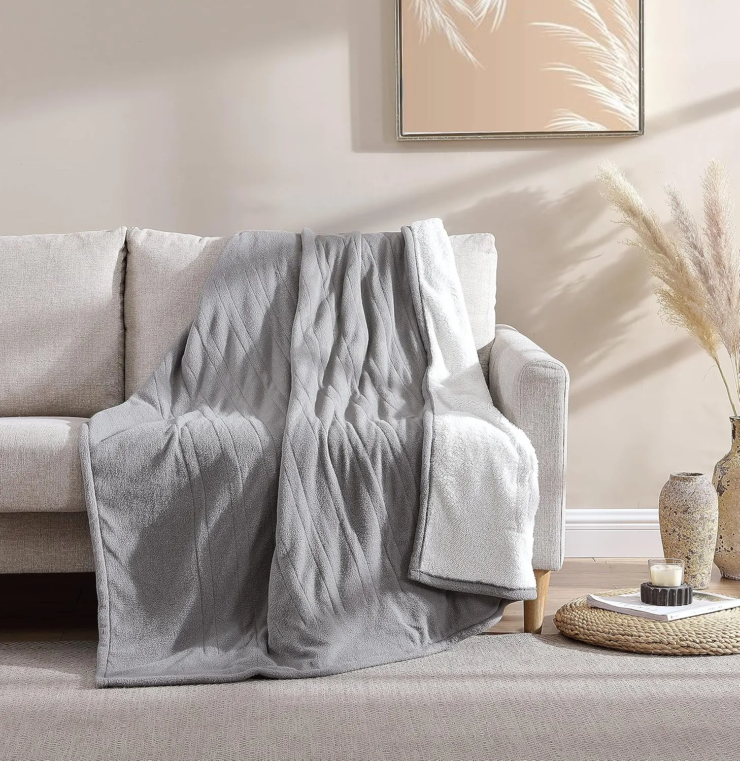 Eddie Bauer - Throw Blanket, Soft & Plush Heated Blanket, Cozy Fleece Bedding with Sherpa Reverse, 5 Heat Setting, Ash