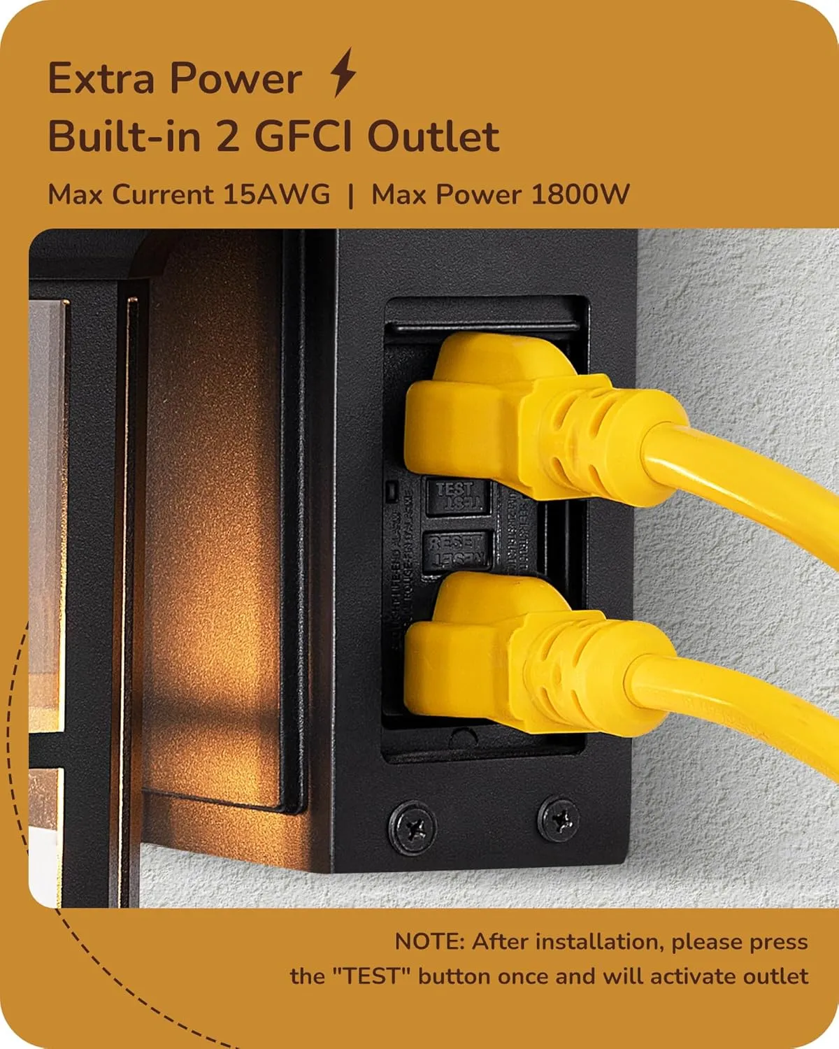 EDISHINE Outdoor Wall Lights with GFCI Outlet, Motion Sensor Porch Light for House, Dusk to Dawn Exterior Lighting Fixtures, Waterproof Outdoor Wall Sconce for Patio Garage, Black