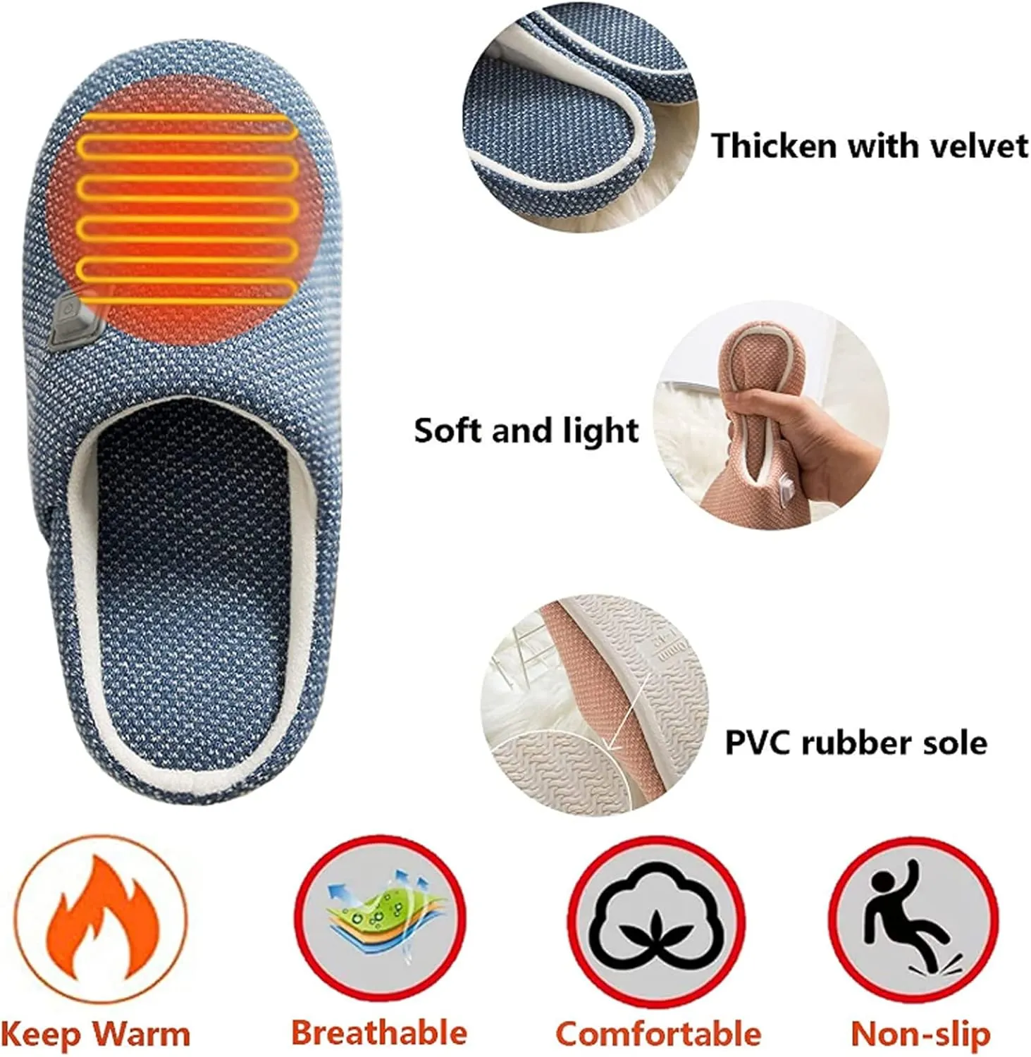 EEUK Heated Slippers Rechargeable, Foot Warmer USB Heating Electric Shoe Foot Warmer Winter Cold Weather Shoes House Shoes Keep Women Men Foot Warmer, Comfortable(Size:39-40,Color:Blue)