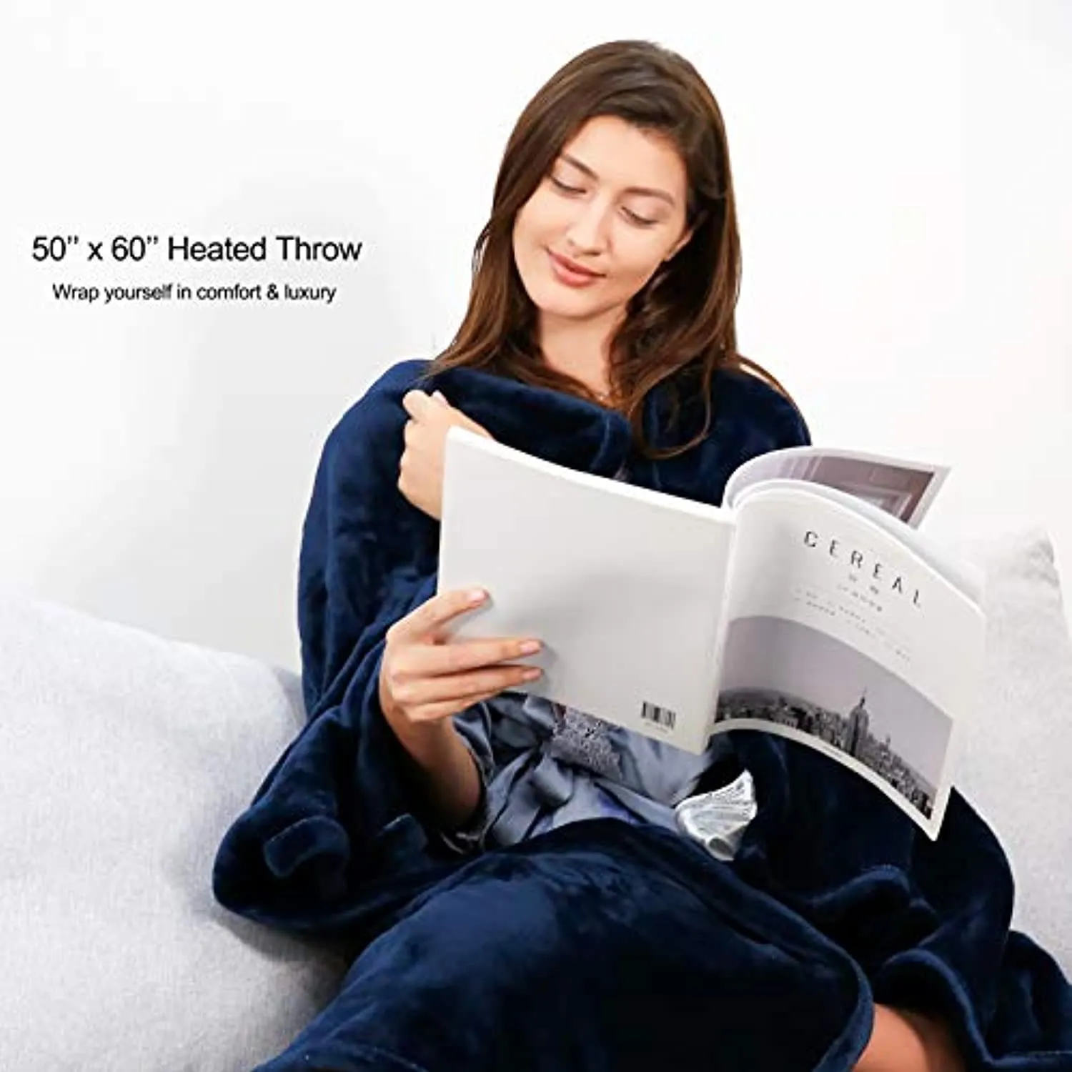 EHEYCIGA Electric Heated Blanket Throw, Faux Fur Sherpa Fast Heating Blanket Throw with 5 Heat Settings& 3 Hours Auto Off (50 x 60 Inches, Grey)